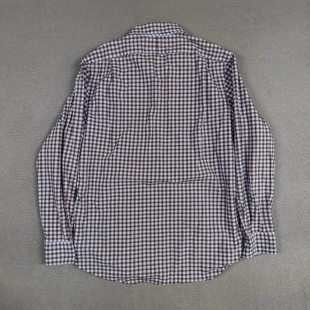 Polo Ralph Lauren Shirt Mens Large Brown Blue Plaid Classic Fit Stretch Button